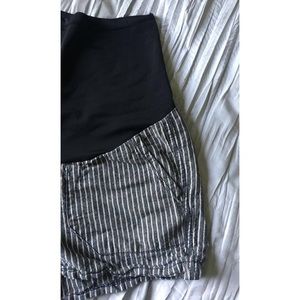 Navy and White Striped Maternity Shorts